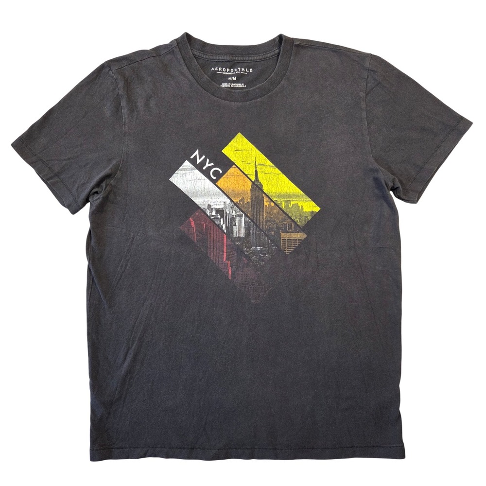 Aeropostale Mens NYC Skyline Graphic T-Shirt Charcoal Grey Size Medium‎ Preppy